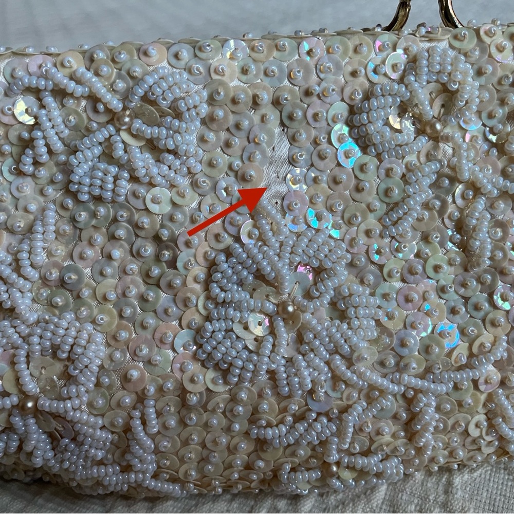 Vintage Handmade Pearl Micro-Beaded Sequined Clutch Evening Purse - Picture 9 of 9